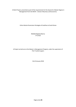 Página 1 De 25 a Work Project, Presented As Part of the Requirements for the Award of a Master Degree in Management from the NO