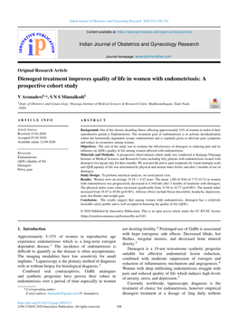 Dienogest Treatment Improves Quality of Life in Women with Endometriosis: a Prospective Cohort Study