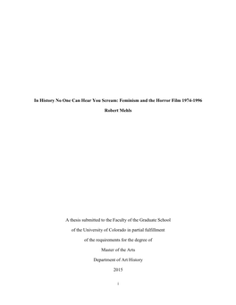 Feminism and the Horror Film 1974-1996 Robert Mehls a Thesis