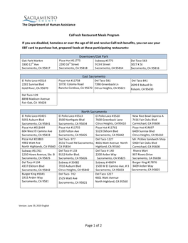 Calfresh Restaurant Meals Program List