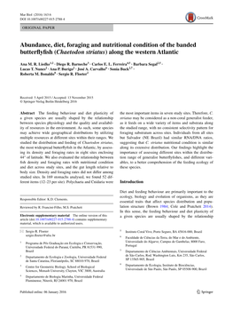 Abundance, Diet, Foraging and Nutritional Condition of the Banded Butterflyfishchaetodon ( Striatus) Along the Western Atlantic