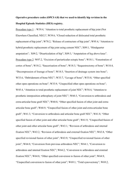 Operative Procedure Codes (OPCS 4.8) That We Used to Identify Hip Revision in The