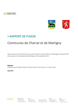 RAPPORT DE FUSION / Communes De Charrat Et Martigny