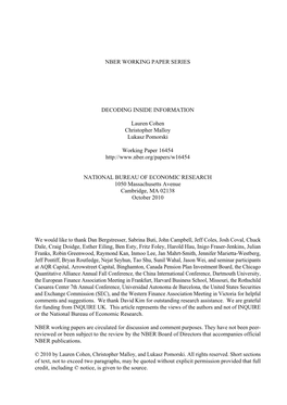 Nber Working Paper Series Decoding Inside Information