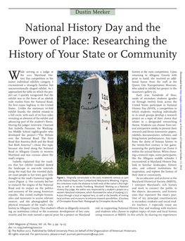 National History Day and the Power of Place: Researching the History of Your State Or Community