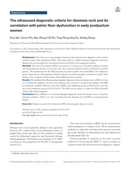 The Ultrasound Diagnostic Criteria for Diastasis Recti and Its Correlation with Pelvic Floor Dysfunction in Early Postpartum Women