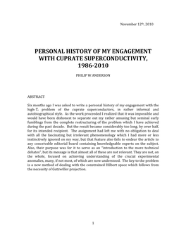 Personal History of My Engagement with Cuprate Superconductivity, 1986-2010