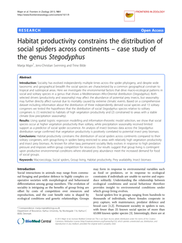 Habitat Productivity Constrains the Distribution of Social Spiders Across Continents