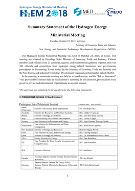 Summary Statement of the Hydrogen Energy Ministerial Meeting