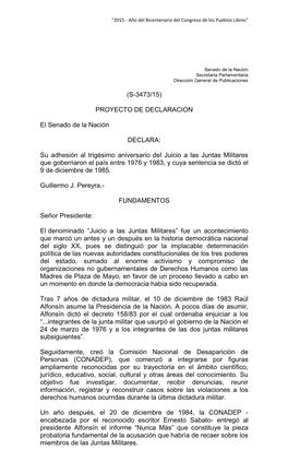 Su Adhesión Al Trigésimo Aniversario Del Juicio a Las Juntas Militares Que Gobernaron El País Entre 1976 Y 1983, Y Cuya Sentencia Se Dictó El 9 De Diciembre De 1985