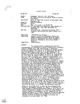 The Algebra Initiative Colloquium. Volume 2: Working Group Papers. INSTITUTION Office of Tducational R H and Improvement (ED), Washington, DC