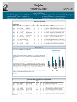 Piper Jaffray Consumer M&A Weekly