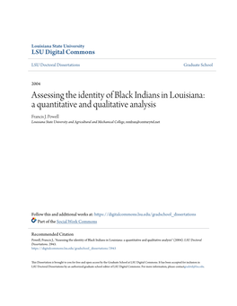 Assessing the Identity of Black Indians in Louisiana: a Quantitative and Qualitative Analysis Francis J