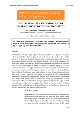 Dual Nationality and Enjoyment of Political Rights (Comparative Study) PJAEE, 17 (7) (2020)