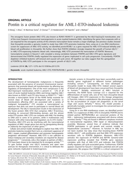 Pontin Is a Critical Regulator for AML1-ETO-Induced Leukemia