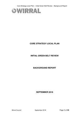 Core Strategy Local Plan Initial Green Belt Review Background Report