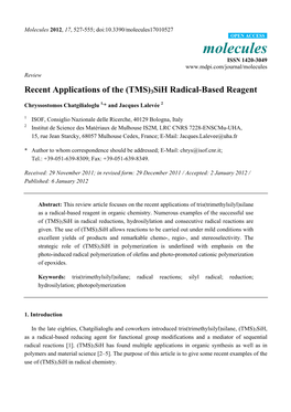 (TMS)3Sih Radical-Based Reagent