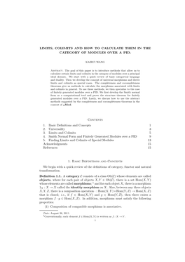 Limits, Colimits and How to Calculate Them in the Category of Modules Over a Pid