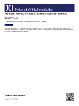 Arginase: Marker, Effector, Or Candidate Gene for Asthma?