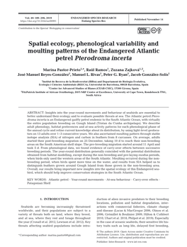 Spatial Ecology, Phenological Variability and Moulting Patterns of the Endangered Atlantic Petrel Pterodroma Incerta