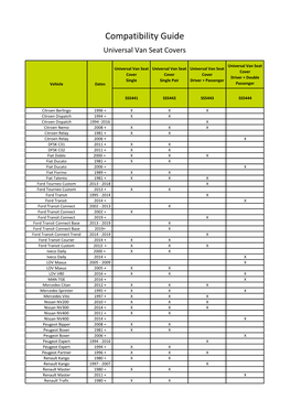 Compatibility Guide Universal Van Seat Covers