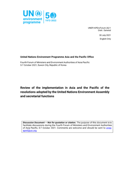 Review of the Implementation in Asia and the Pacific of the Resolutions Adopted by the United Nations Environment Assembly and Secretarial Functions
