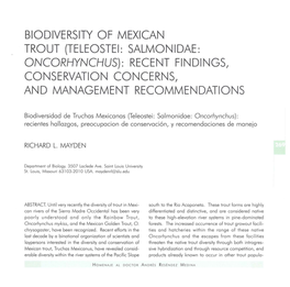 Biodiversity of Mexican Trout (Teleostei: Salmonidae: Oncorhynchus): Recent Findings, Conservation Concerns, and Management Recommendations