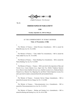 Order Paper of Parliament