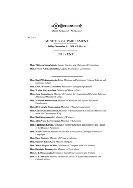 Minutes of Parliament Present