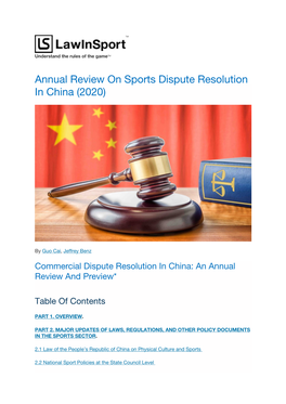Annual Review on Sports Dispute Resolution in China (2020)