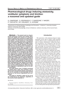 Pharmacological Drugs Inducing Ototoxicity, Vestibular Symptoms and Tinnitus: a Reasoned and Updated Guide