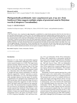 Phylogenetically Problematic Aater Cangshanensis Gen. Et Sp. Nov. From