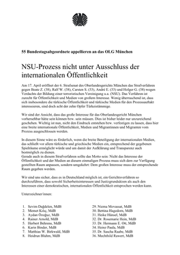 NSU-Prozess Nicht Unter Ausschluss Der Internationalen Öffentlichkeit