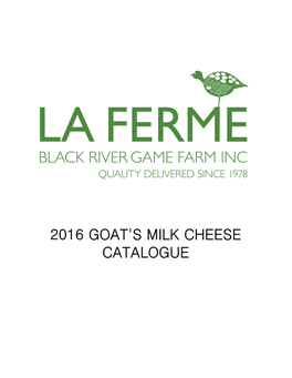 2016 Goat's Milk Cheese Catalogue Canadian Cheeses