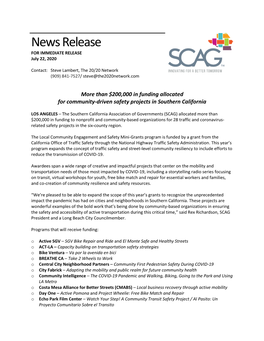 News Release for IMMEDIATE RELEASE July 22, 2020