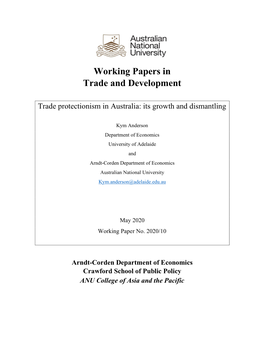 Trade Protectionism in Australia: Its Growth and Dismantling