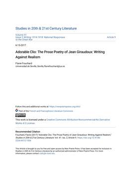 Adorable Clio: the Prose Poetry of Jean Giraudoux: Writing Against Realism