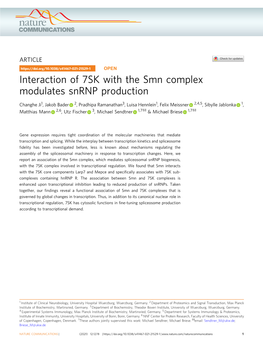 Interaction of 7SK with the Smn Complex Modulates Snrnp Production