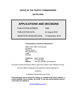 Applications and Decisions: Scotland: 22 August 2016