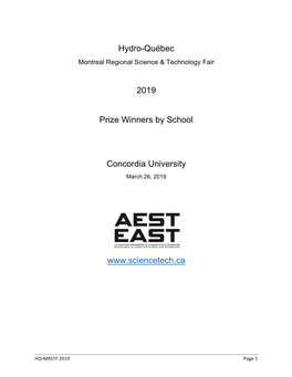 Hydro-Québec 2019 Prize Winners by School Concordia University Www