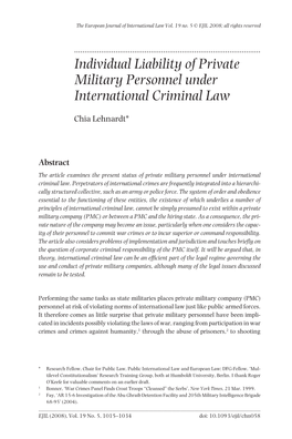 Individual Liability of Private Military Personnel Under International Criminal Law