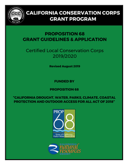 California Conservation Corps Grant Program Proposition 68 Grant