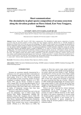 The Dissimilarity in Plant Species Composition of Savanna Ecosystem Along the Elevation Gradient on Flores Island, East Nusa Tenggara, Indonesia