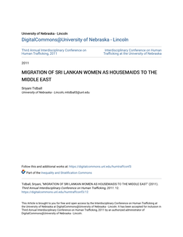 Migration of Sri Lankan Women As Housemaids to the Middle East