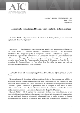 Appunti Sulla Formazione Del Governo Conte E Sulla Fine Della Riservatezza