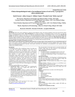 Clinico-Histopathological Study of Premalignant Lesions of Oral Cavity-A Prospective Observational Study