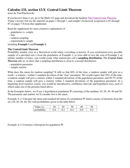 Calculus 131, Section 13.X Central Limit Theorem Notes by Tim Pilachowski