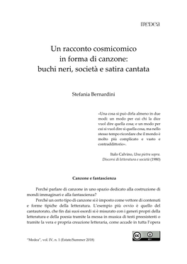 Un Racconto Cosmicomico in Forma Di Canzone: Buchi Neri, Società E Satira Cantata