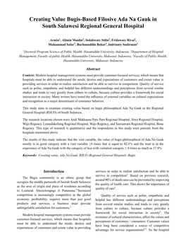 Creating Value Bugis-Based Filosive Ada Na Gauk in South Sulawesi Regional General Hospital