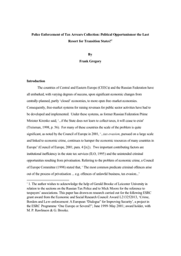 Police Enforcement of Tax Arrears Collection: Political Opportunism Or the Last Resort for Transition States?1